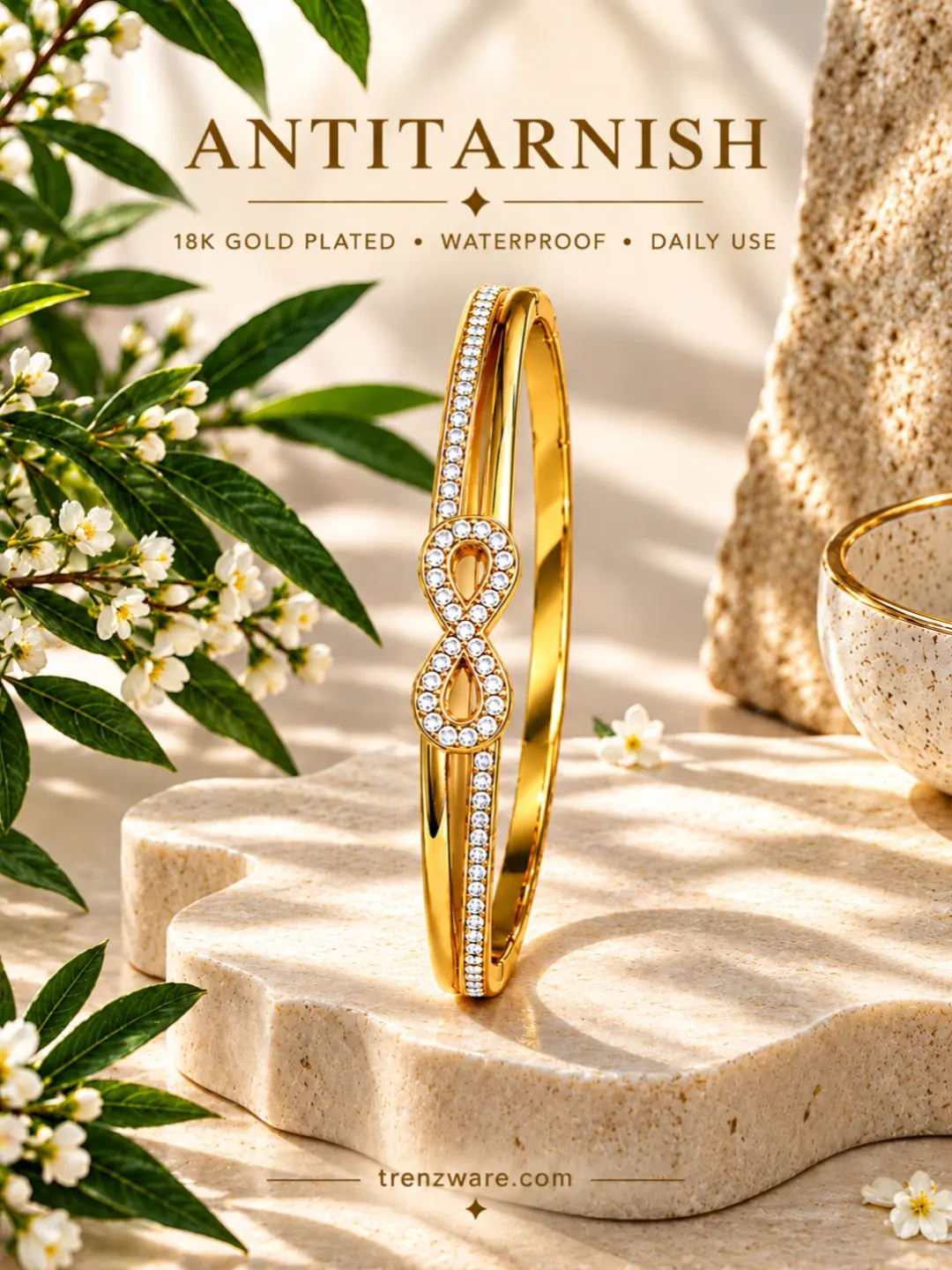Elegant Infinity Spark Gold Bracelet with Dazzling Stone Embellishments