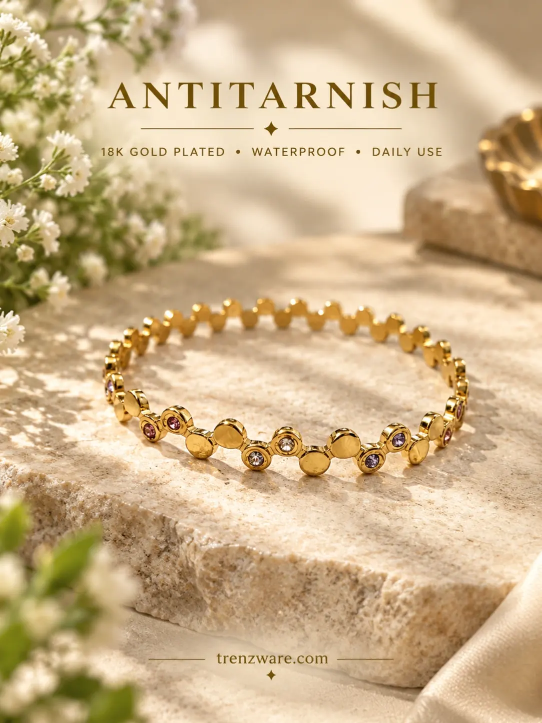 18K Anti-Tarnish Gold-Plated Stone-Studded Zig-Zag Bangles / Bracelet