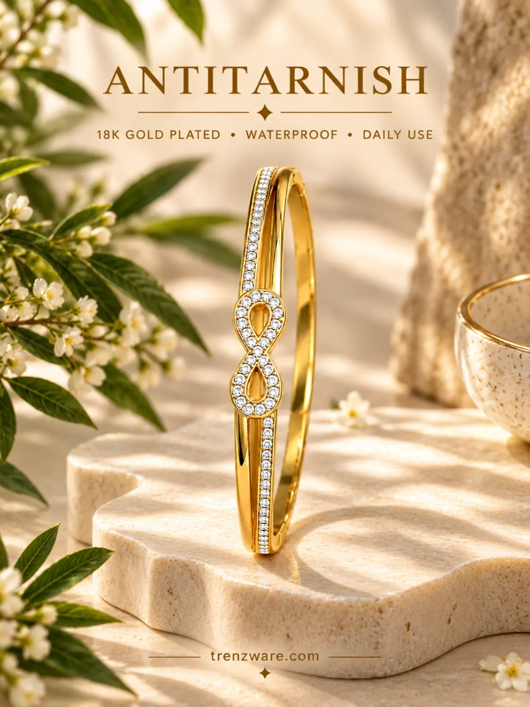 Elegant Infinity Spark Gold Bracelet with Dazzling Stone Embellishments